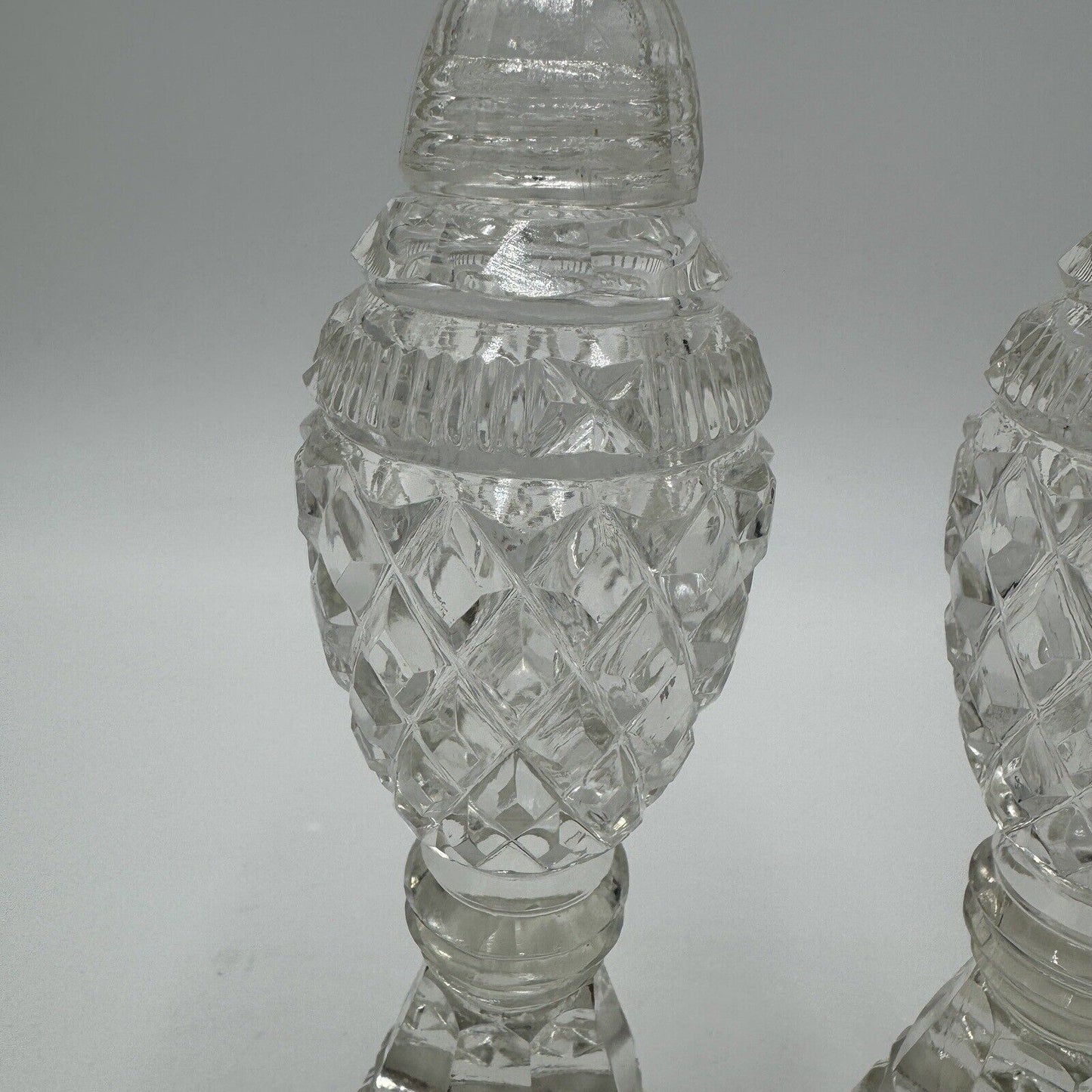 Antique Bohemian Czech Cut Glass Pedestal Salt & Pepper Shakers 6in H