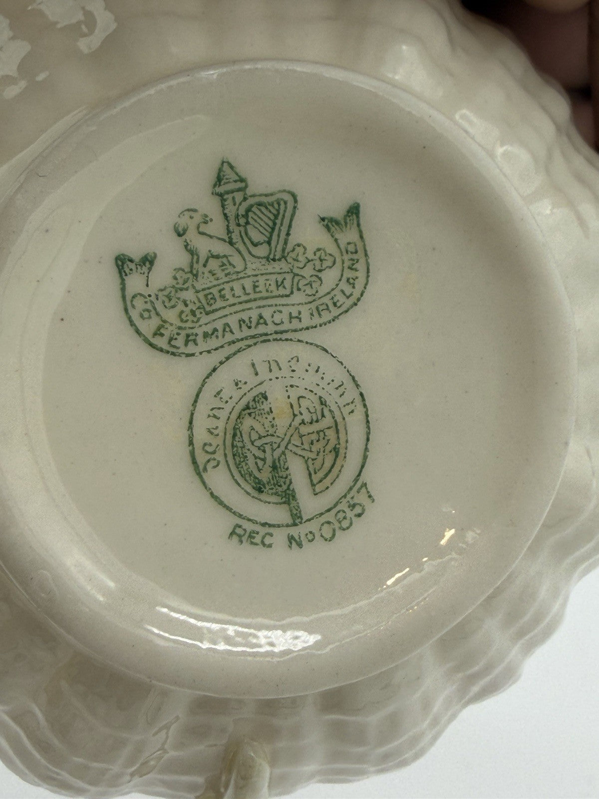 Belleek Ireland Porcelain Tridacna Shell Pattern Tea Cup & Saucer Set Vintage