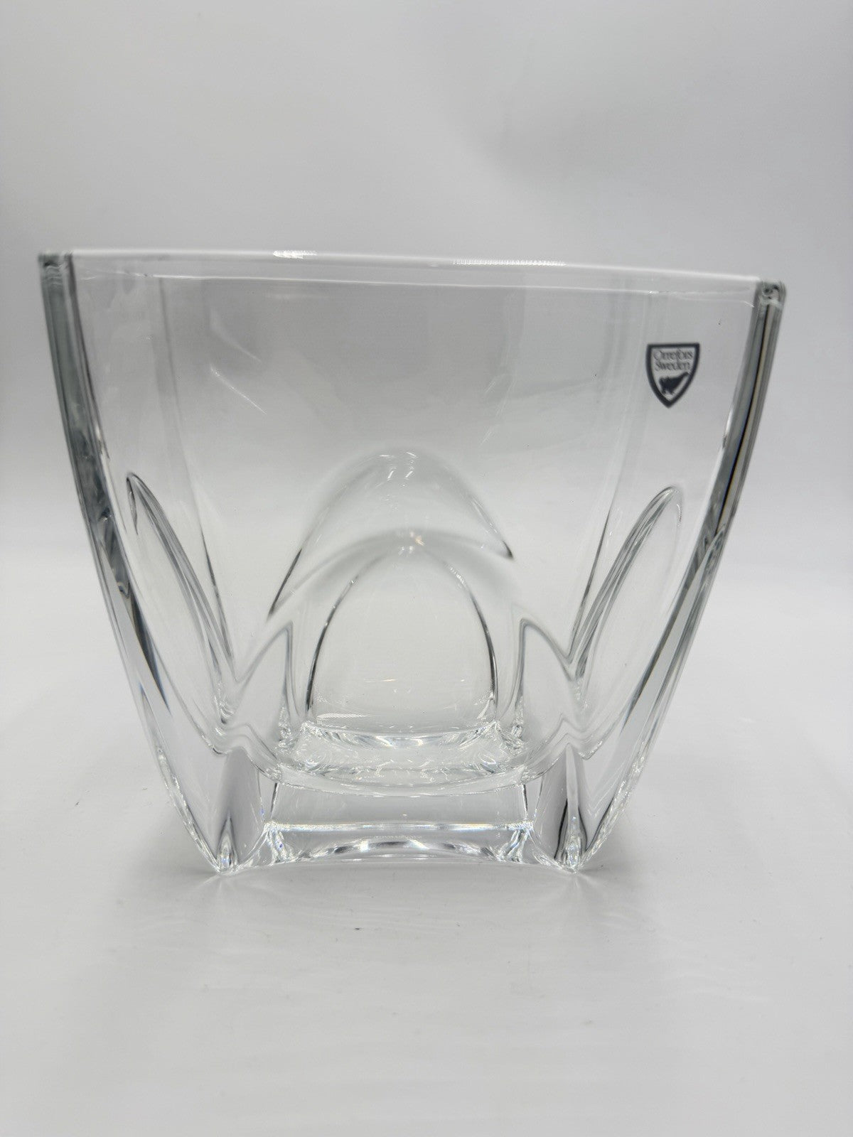Orrefors Sweden H1253 Clear Cathedral Crystal Oblong Vase Large 6”Hx7”Lx4” Sign