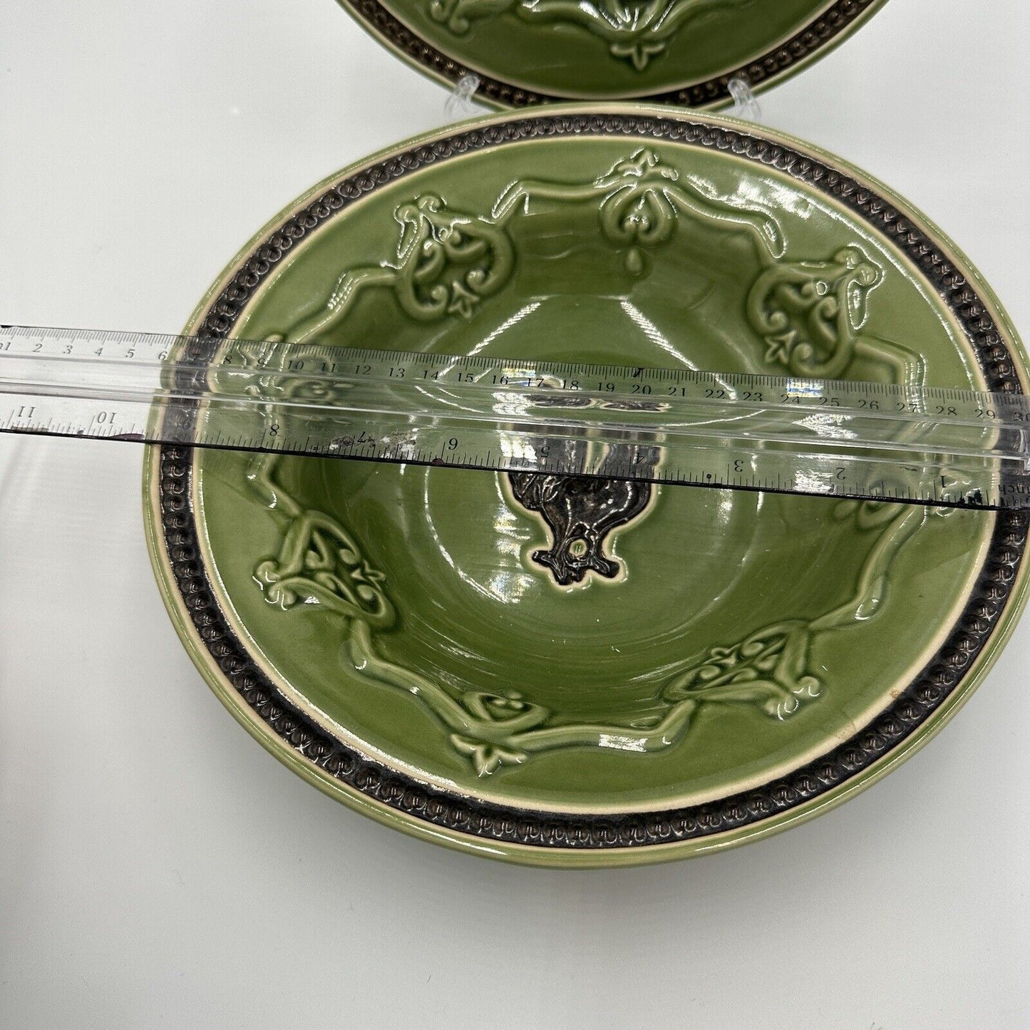 Cracker Barrel Bowl and Plate Set Elegant Rooster Green 9 5/8in X 2in Rimmed