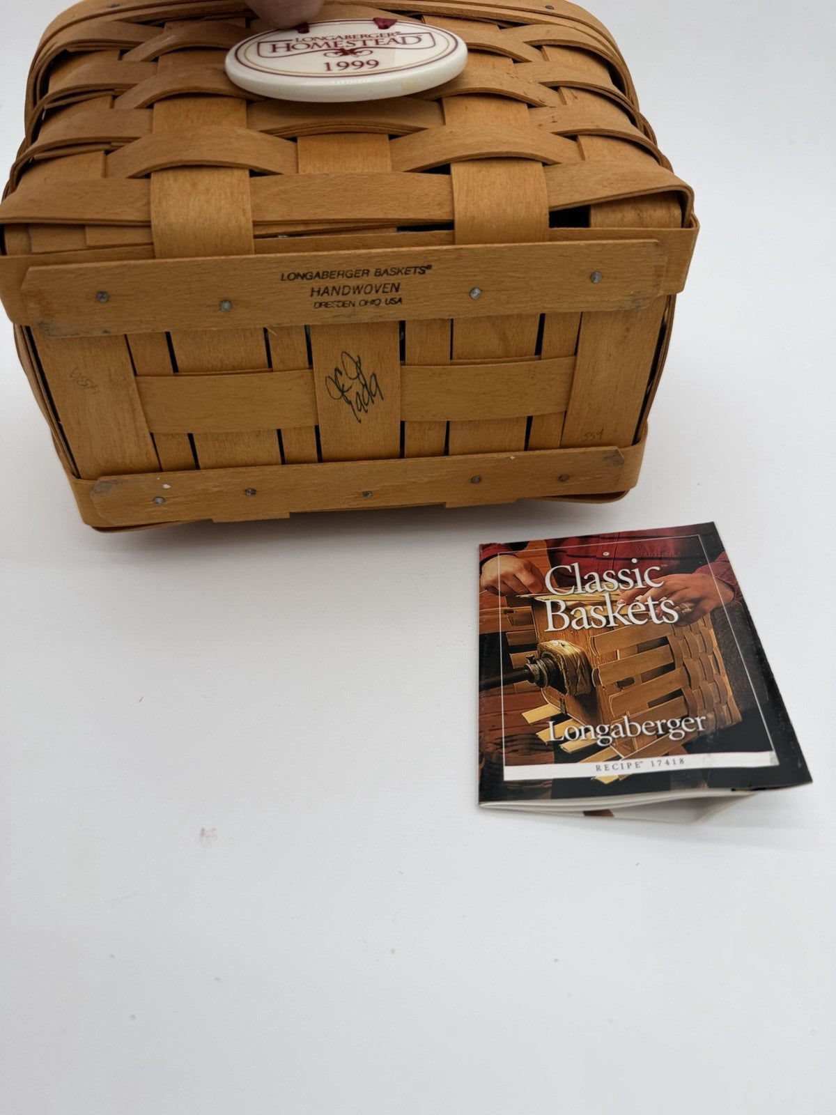 Vintage 1999 Longaberger Recipe Wood Woven  Basket w/Lid Plastic Insert Natural