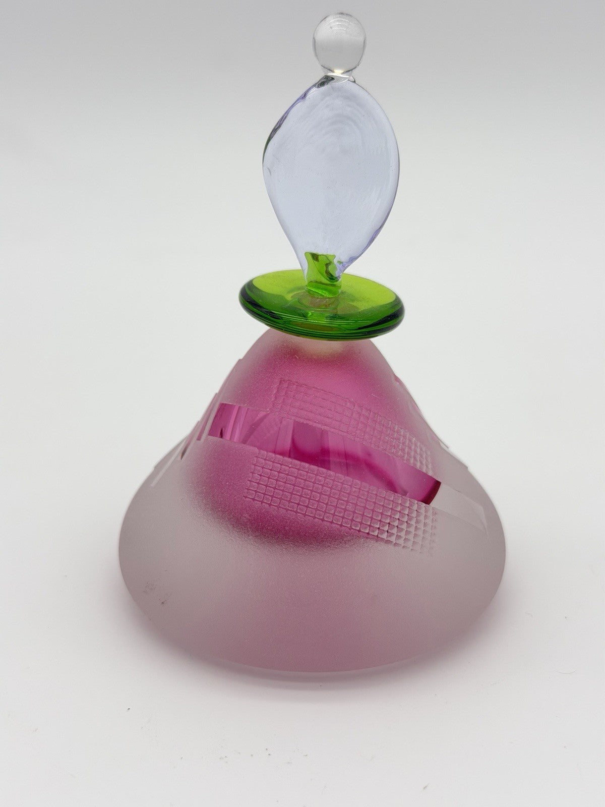 Jim Grant Celestial Art Glass Geometric Etching Frosted Perfume Bottle Signed