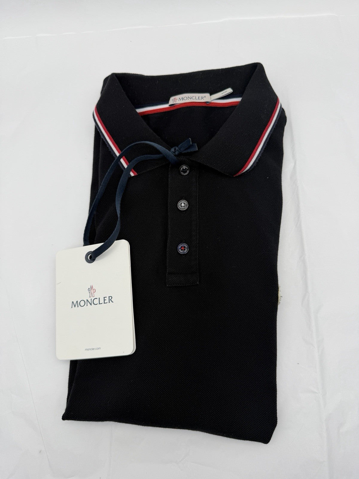 Moncler Men Black Slim Fit Polo Shirt Sz  L Fits M Cotton