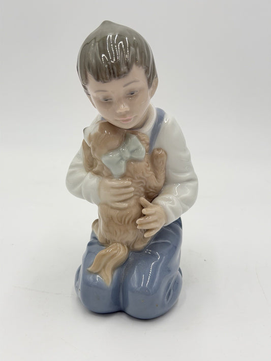 NAO by Lladro Spain Porcelain Boy with Puppy Forever Friends Figurine