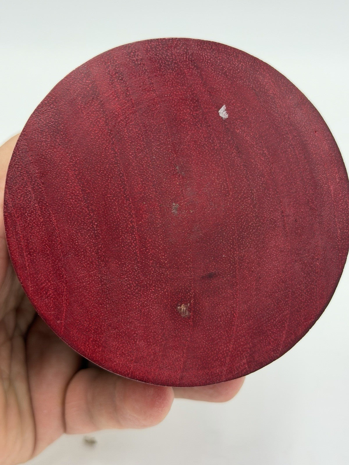 Folk Art Wood Trinket Box Green Tree Frog Resting on Log Round Jewelry Box