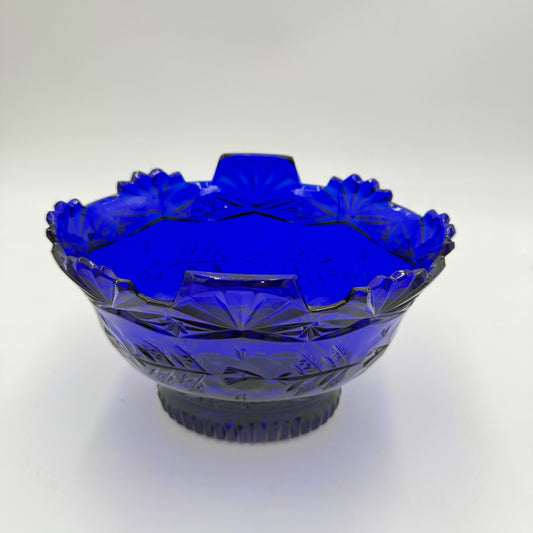 Imperial Poland Cobalt Blue Glass 24% Lead Crystal Fruit Bowl Vintage 6.5”x 8"