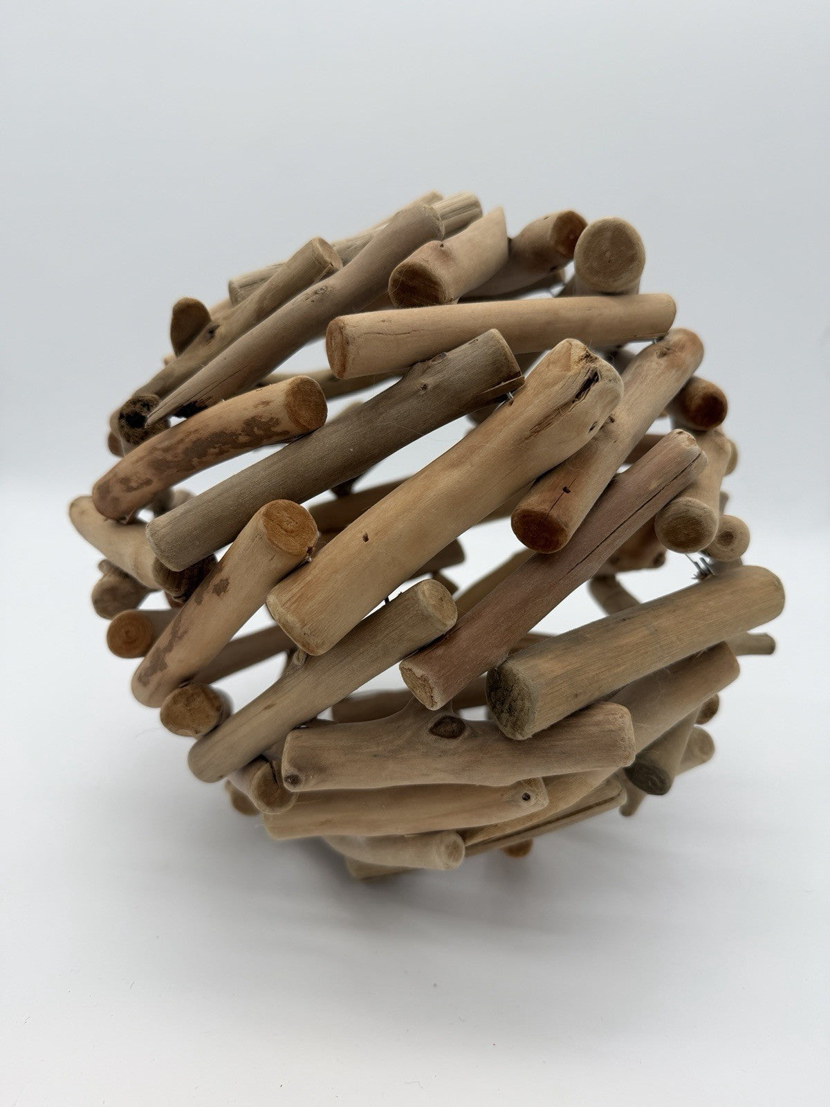 Folk Art rustic nautical decor  9-inch driftwood ball Wood Art Craft