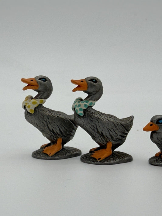 Pewter Image Miniature Ugly Duck Enamel Cold Painted Figurines 6 Ducks Spring