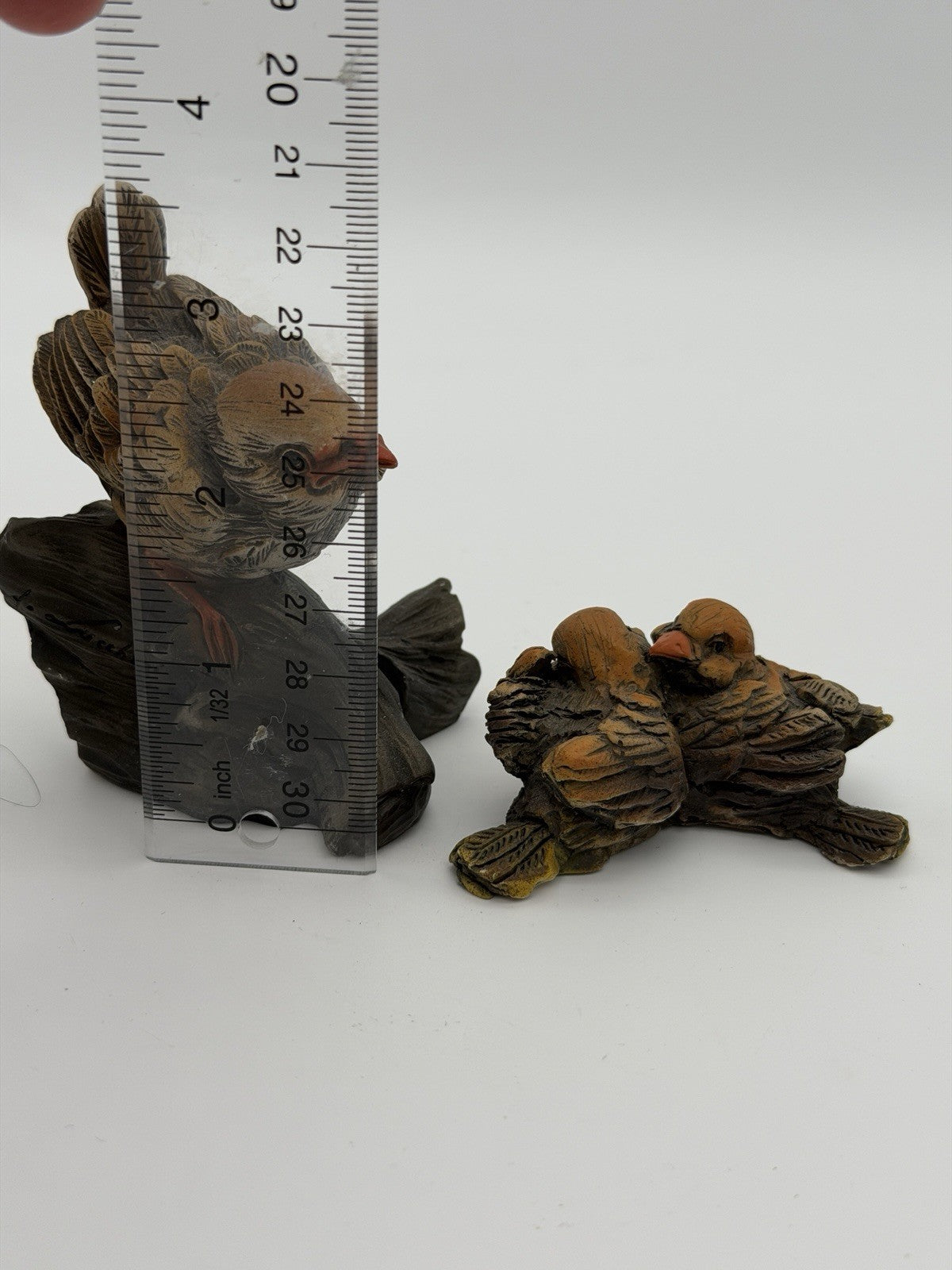 Faro A. Lucchesi Sparrow Figurine Italy Hand Painted Resin Bird 2.5" Set of 2