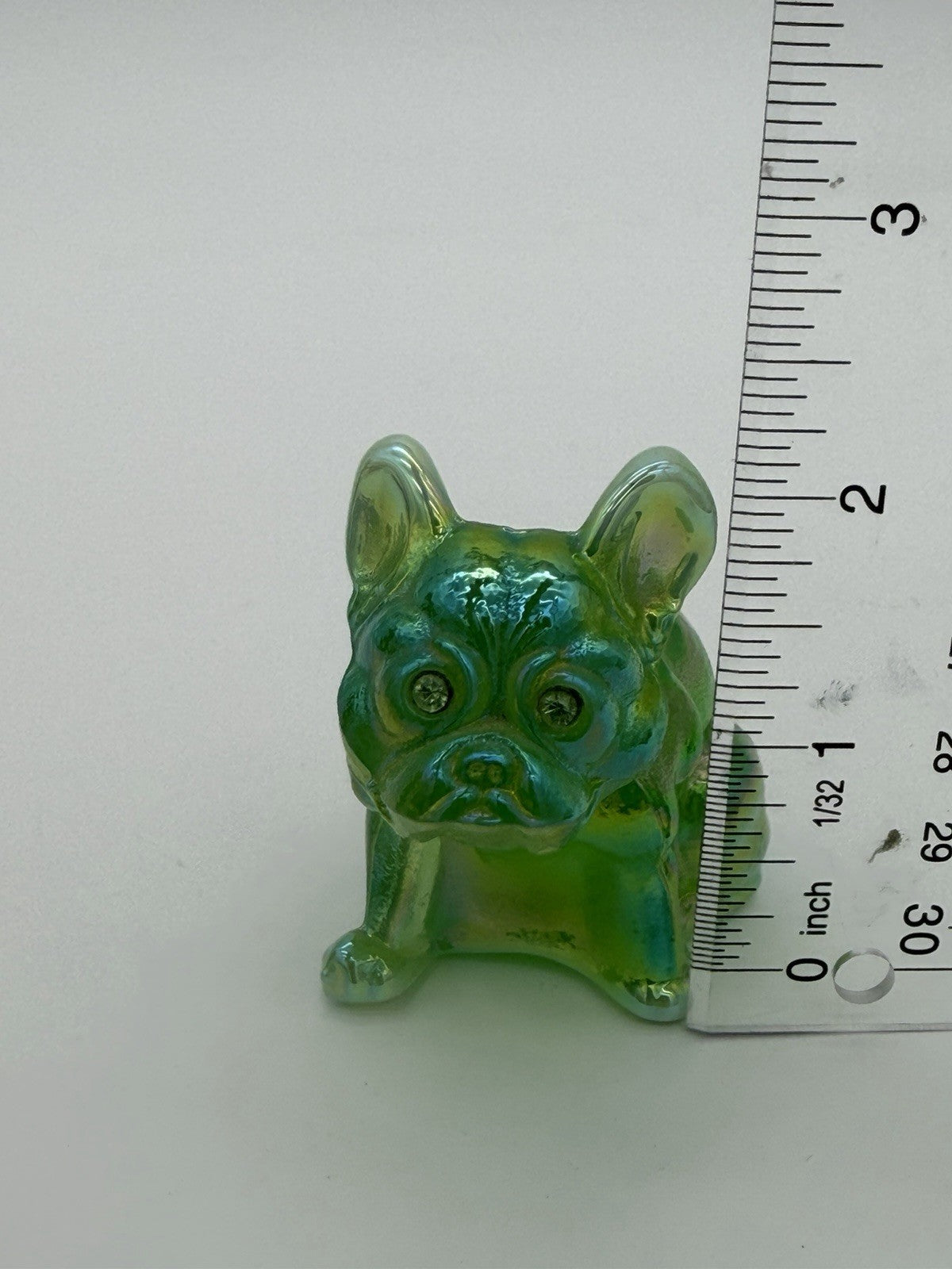 Westmoreland Art Glass Green Iridescent French Bulldog Dog Figurine 2.5”H Mint