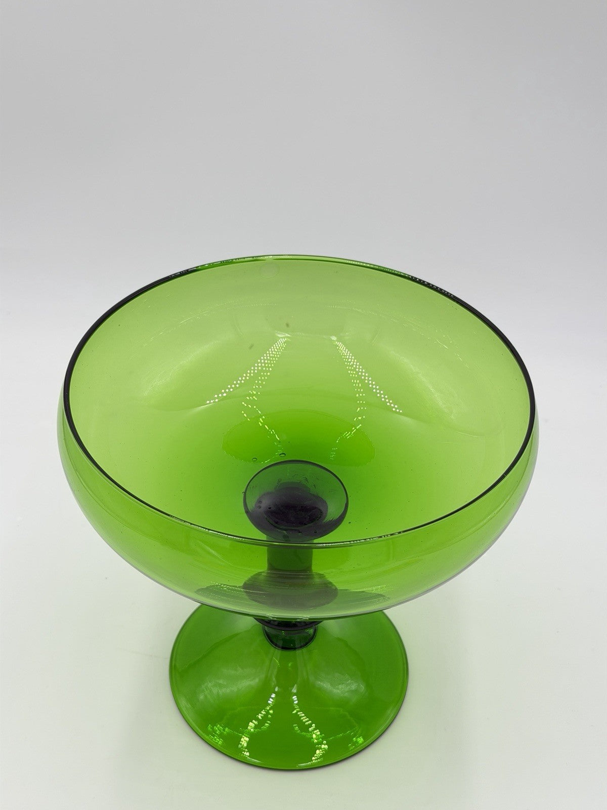 Vintage Empoli Art Glass Italy Green Emerald Compote Footed Bowl Pedestal