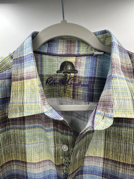 Robert Graham Men's Size L Long Sleeve Button Shirt Plaid Checkered Blue Green