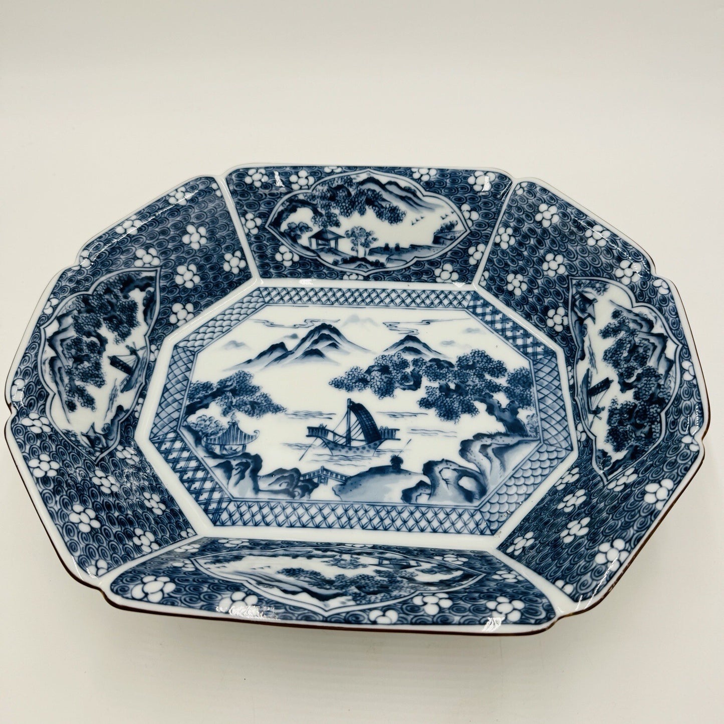 Japanese Serving Platter Victorian Antique Satsuma Dish Blue White