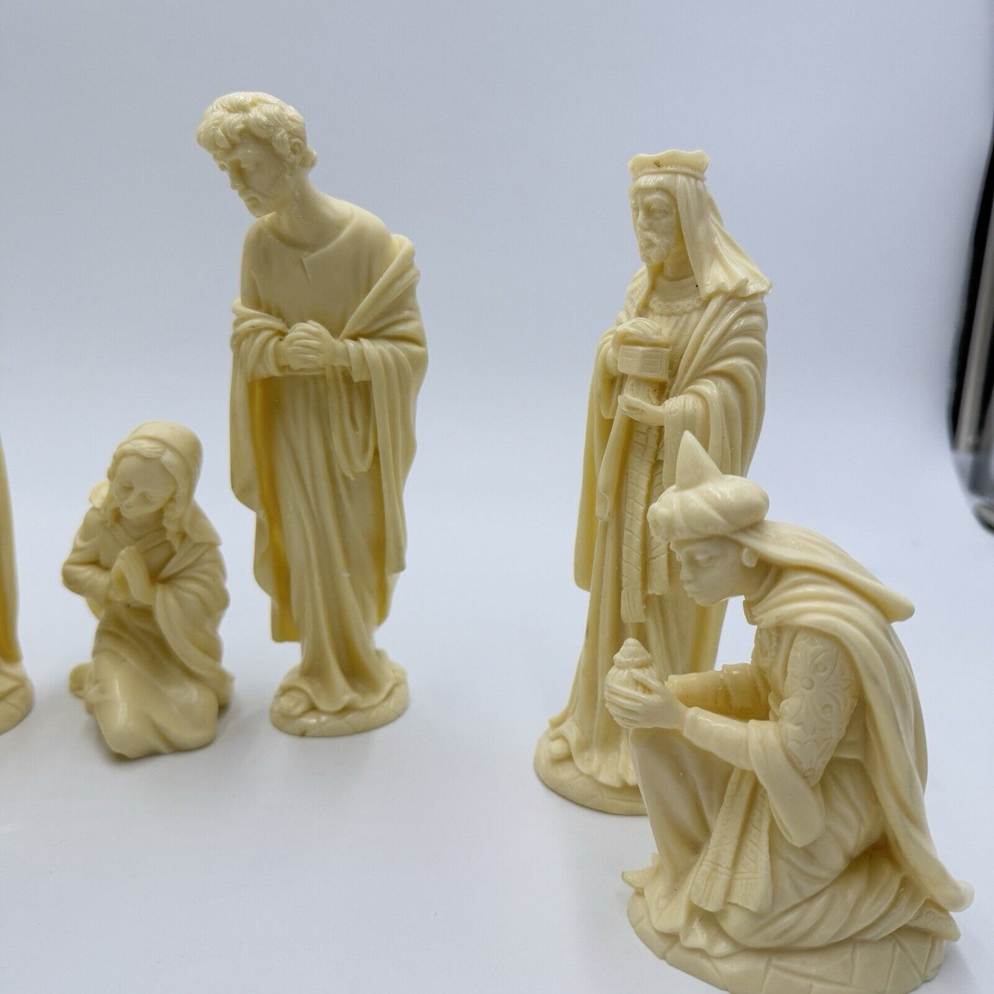 Vintage Bianchi Italy Alabaster Carved Nativity Set Figurines Jesus Missing 7”