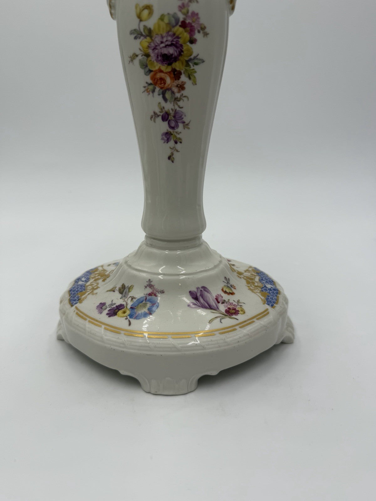 Rare 19th C KPM Berlin Rocaille porcelain candelabra kneeling reading putto 14”