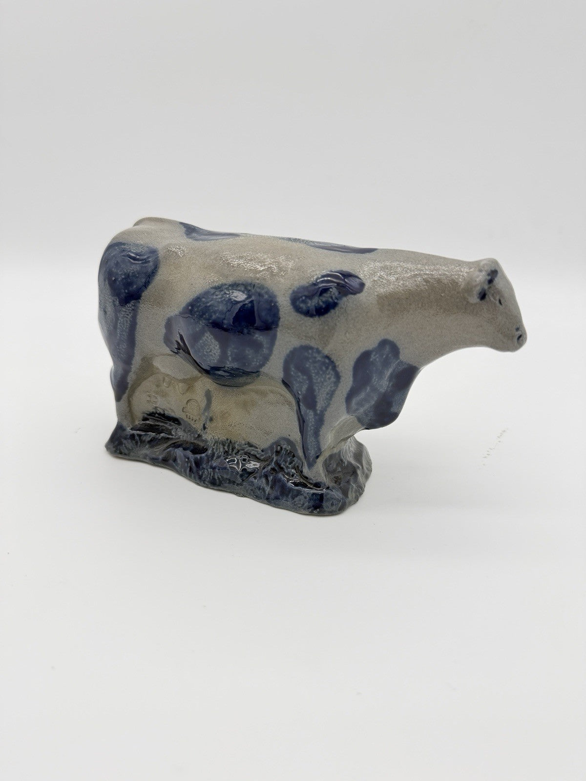 Rowe Art Pottery Salt Glaze Works Blue Holstein Cow Figurine 1990 Vintage USA