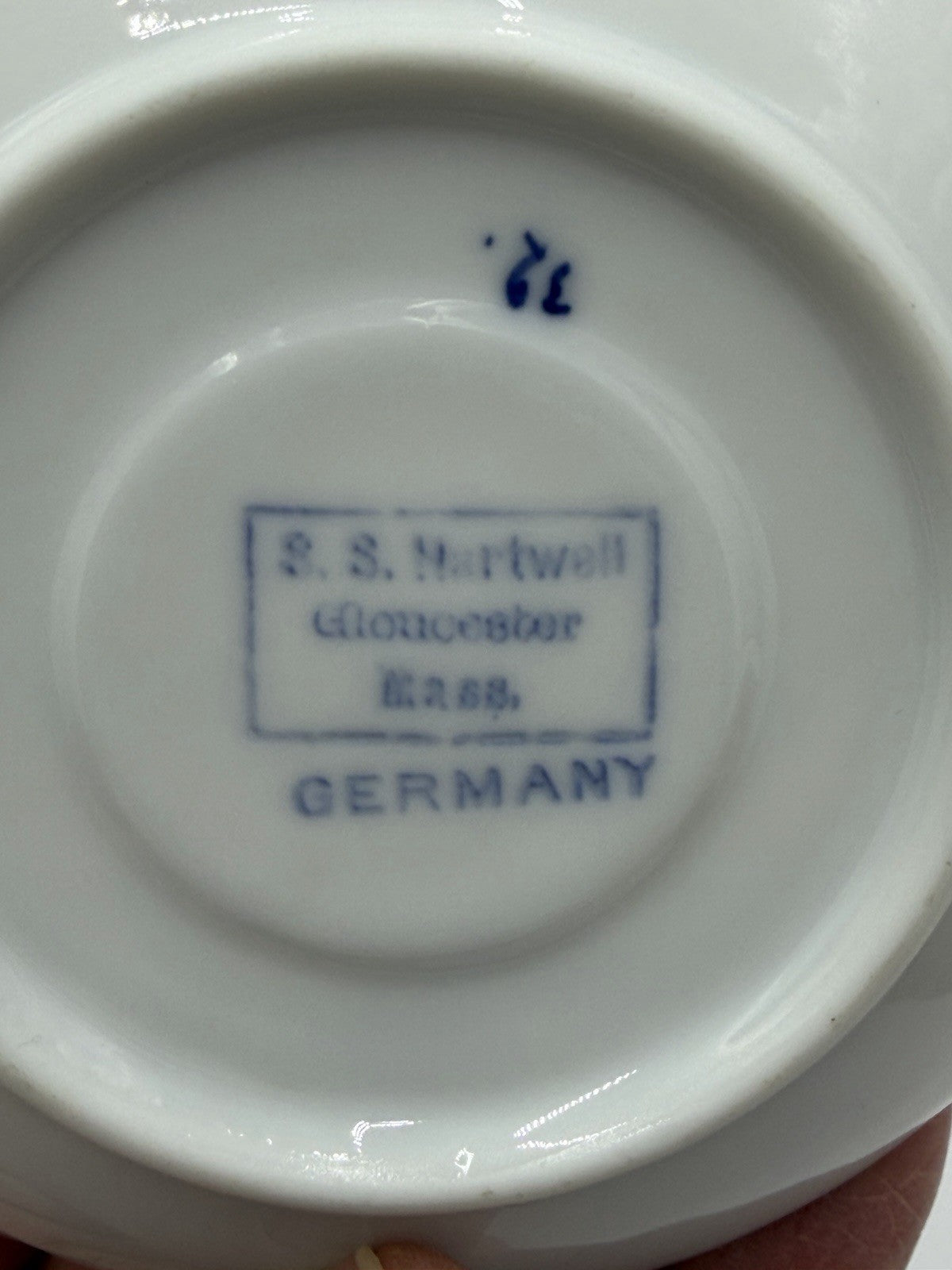 Early 1900’s S.S. Hartwell Gloucester Mass Germany Porcelain Demitasse Set Blue
