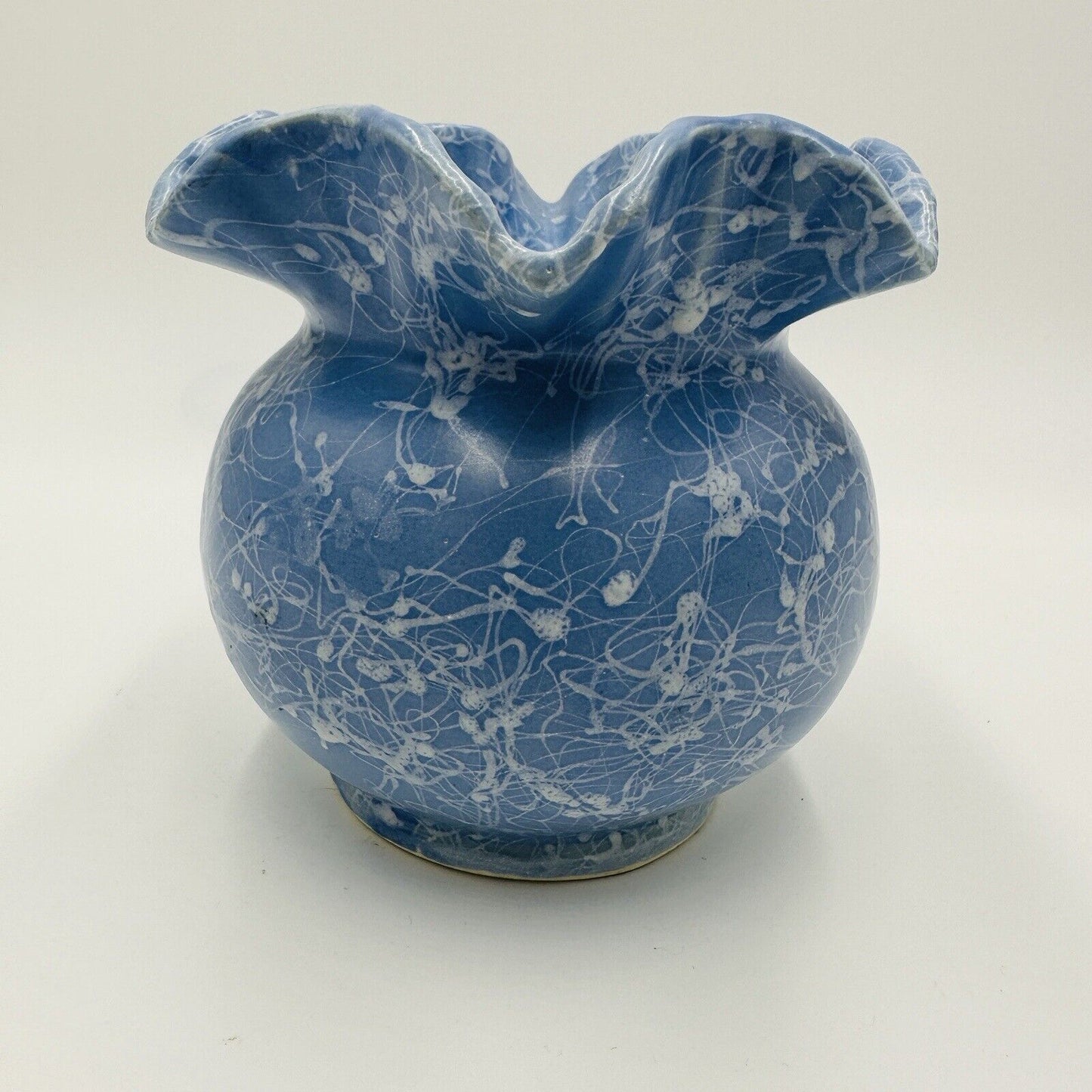 Shawnee Vase Studio Potter  Ruffle Blue Glaze Splatter Drizzle 5.5 in Home Decor