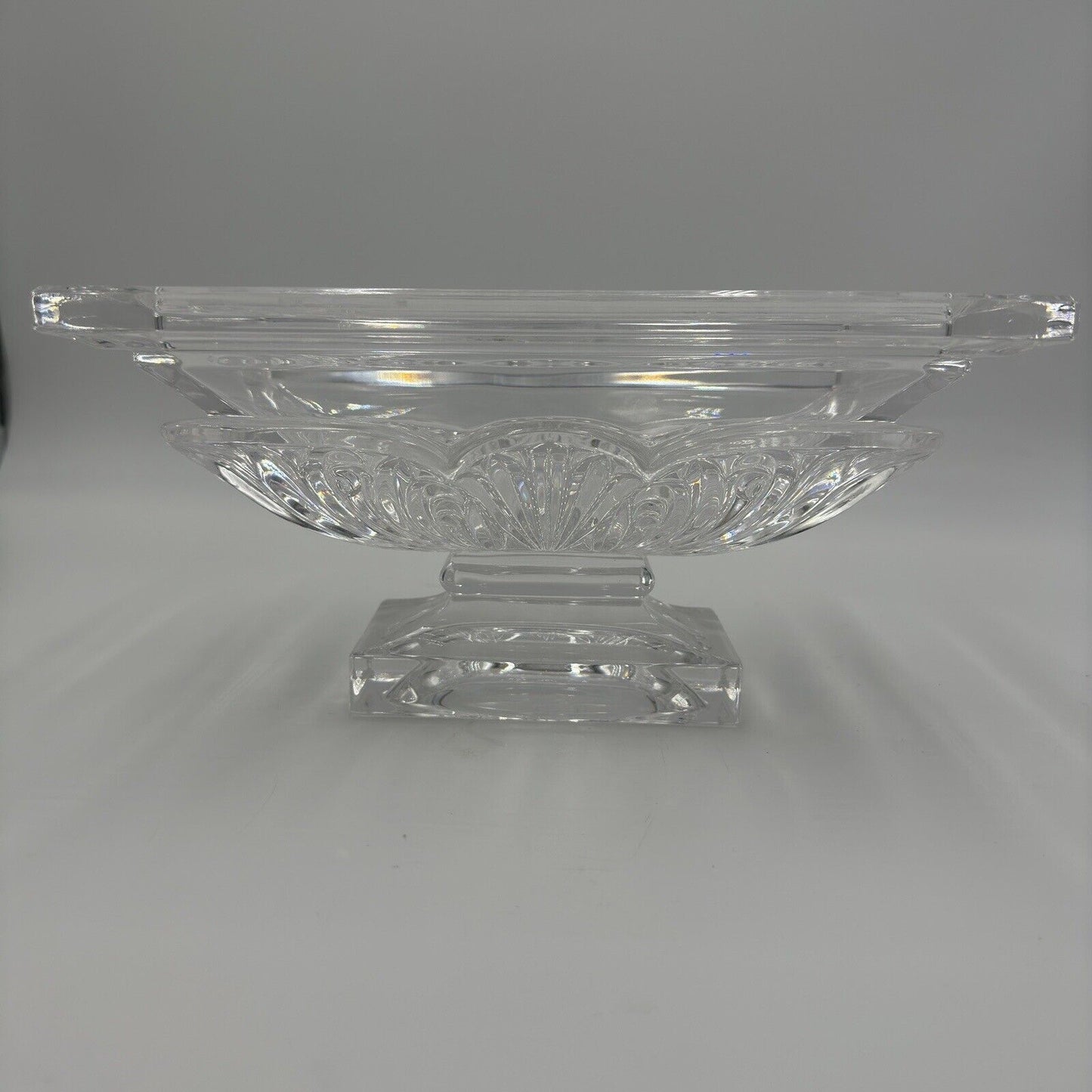 Bohemian Handcut Crystal Footed Jardiniere - Art Deco Acanthus Bowl Clear