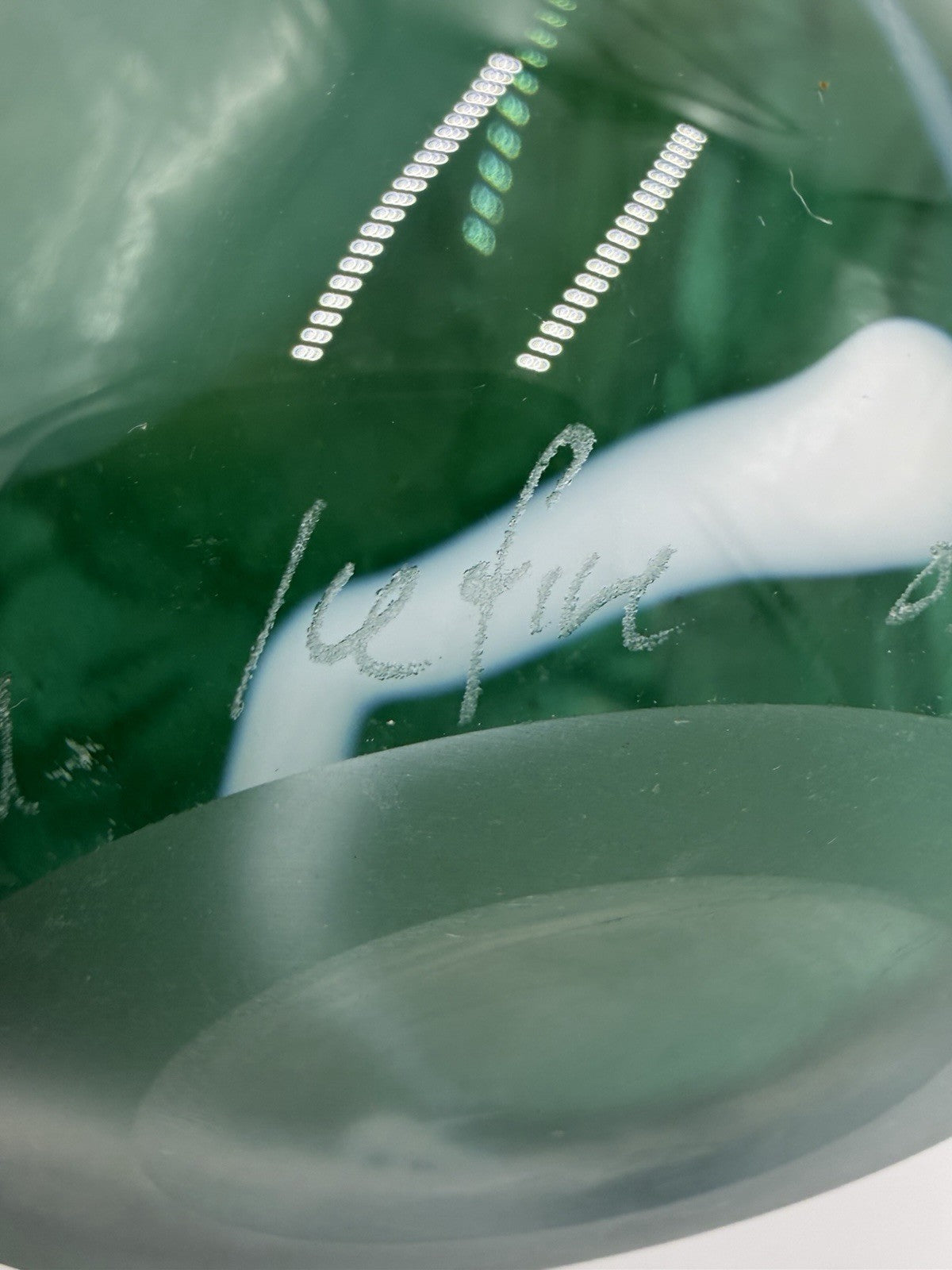 Rare Vintage James Kingwell Ice Fire Art Glass Green Large 11” Vase Signed