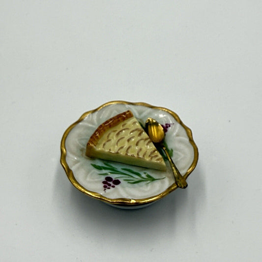 Vintage Limoges France Porcelain Apple Pie Dessert on Plate Trinket Box Miniatur