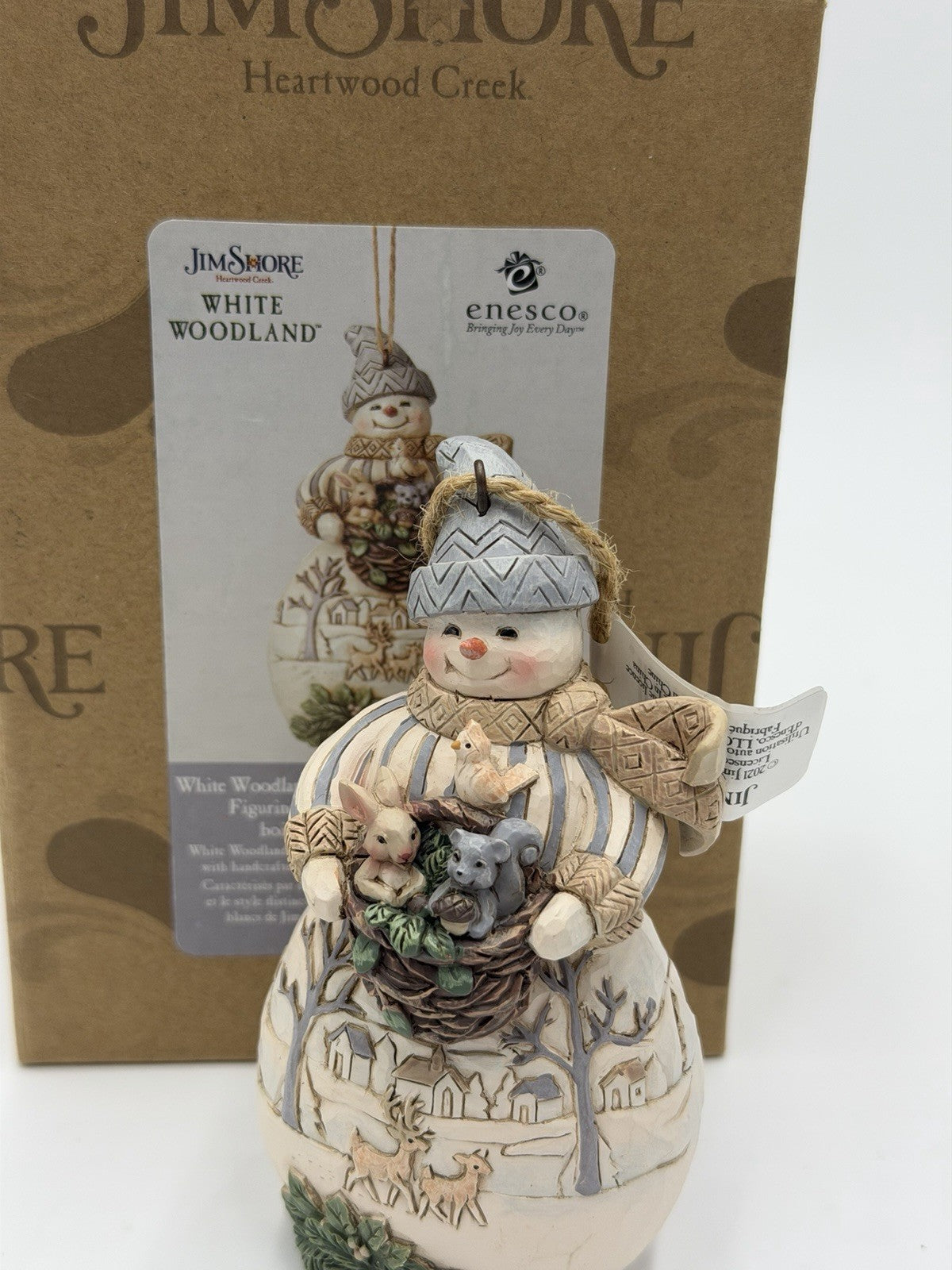 Jim Shore White Woodland 2021 Snowman W/basket Christmas Ornament