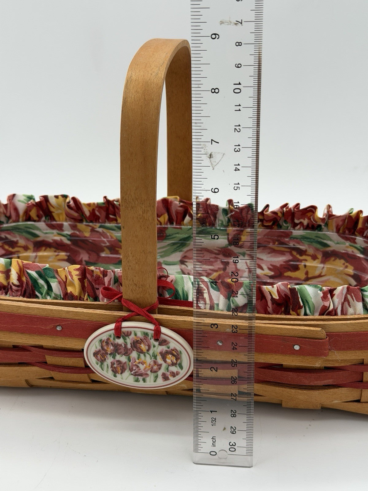 Longaberger 1995 May Series Red Tulip Basket Liner /Protector /Tie-On Oval VTG