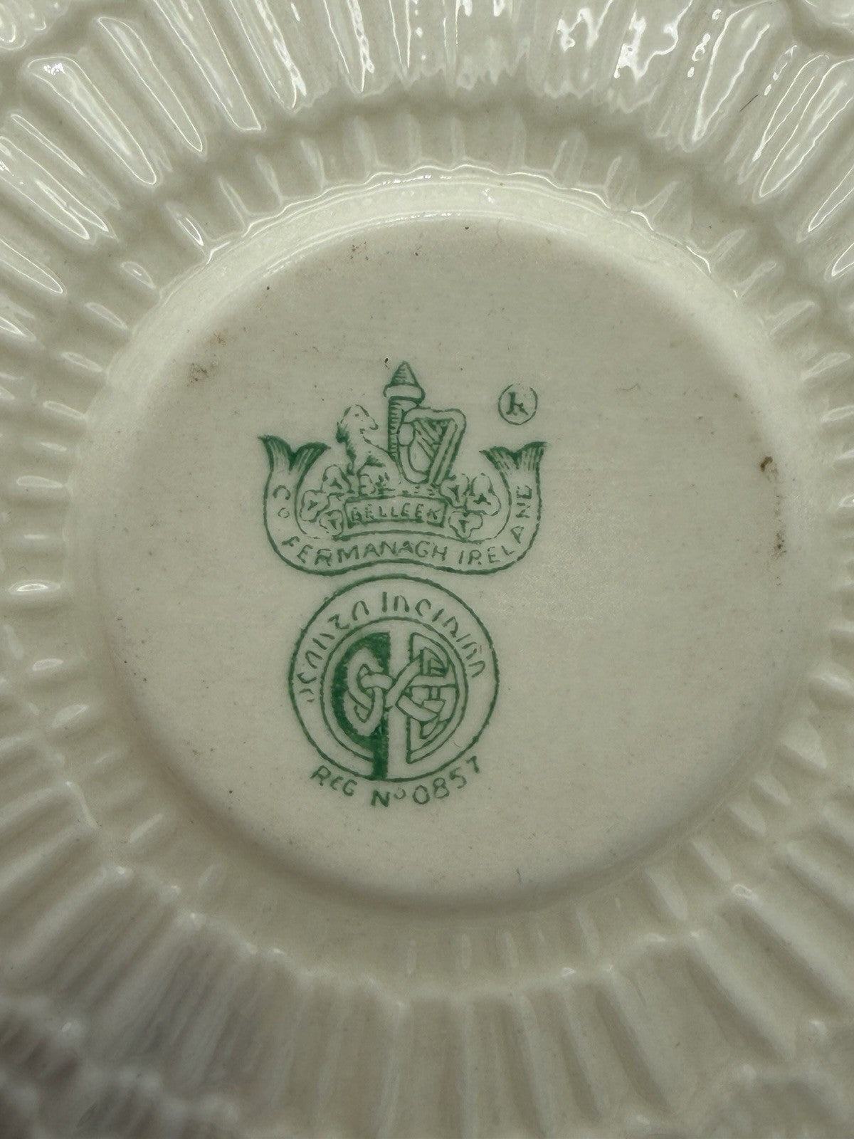 Belleek Ireland Porcelain Tridacna Shell Pattern Tea Cup & Saucer Set Vintage