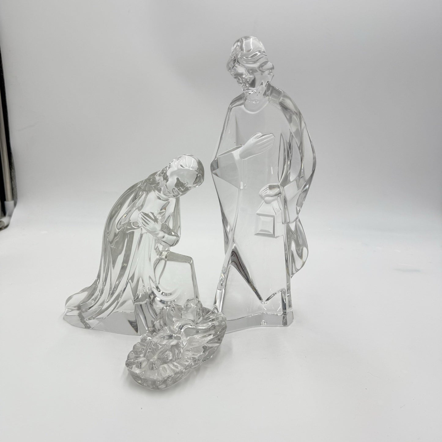 Mikasa Large Lead Crystal 3 Piece Nativity Set Jesus Mary Joseph Germany Vintage