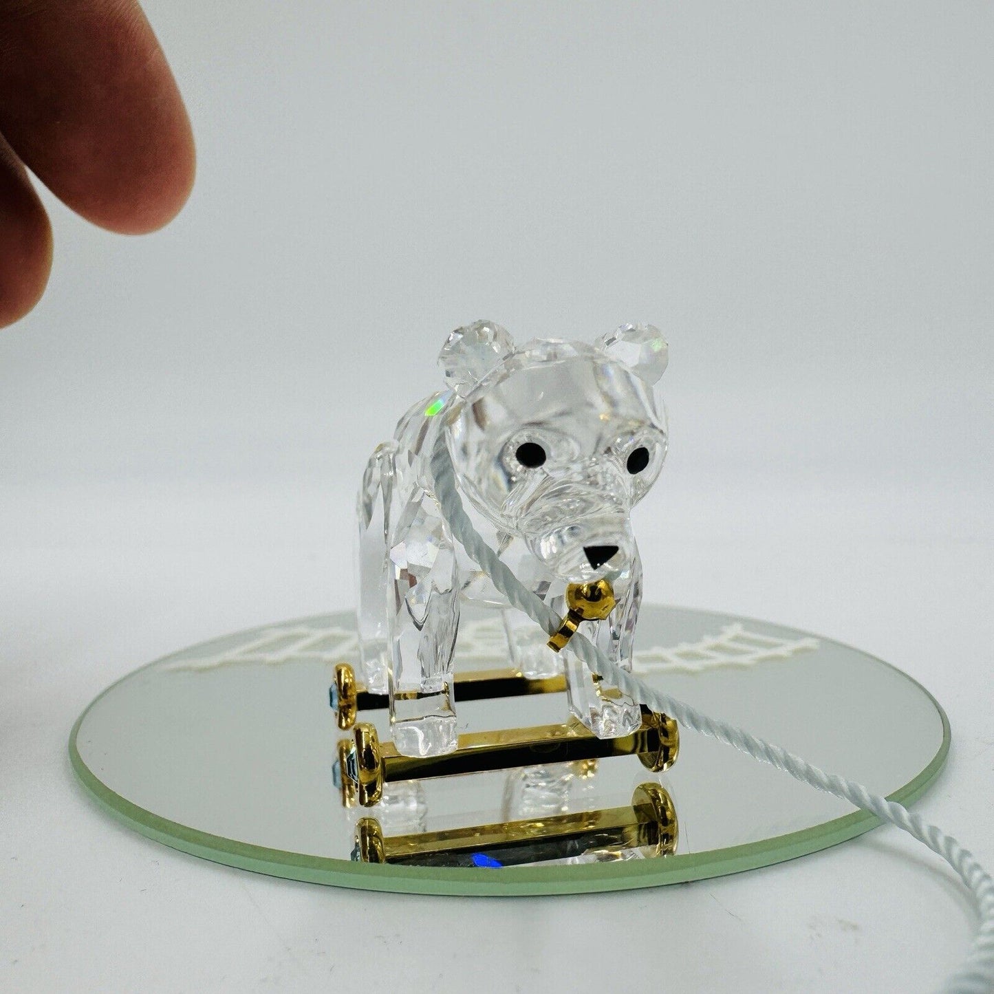 Swarovski Crystal Austria bear On Wheels Figurine Gold Pull Rope