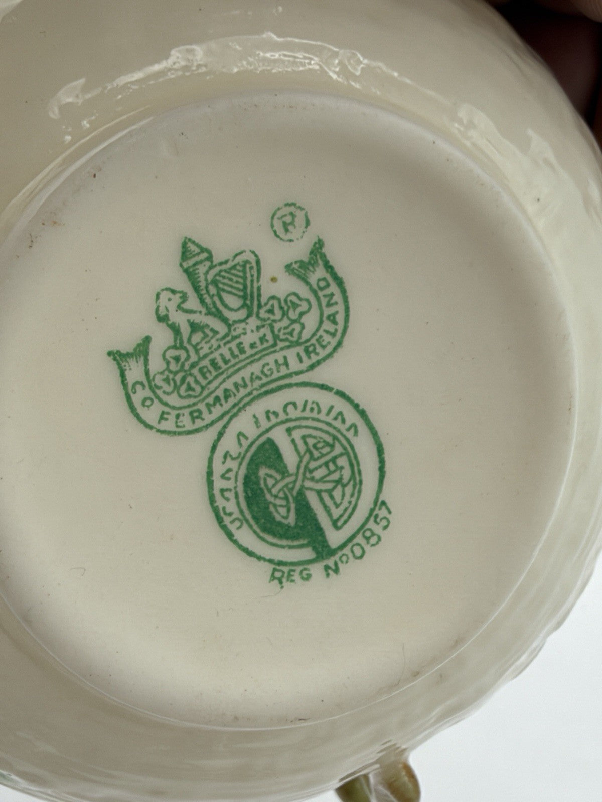 Belleek Irish Porcelain Shamrock Teacup & Saucer 5th Green Mark 1955–1965