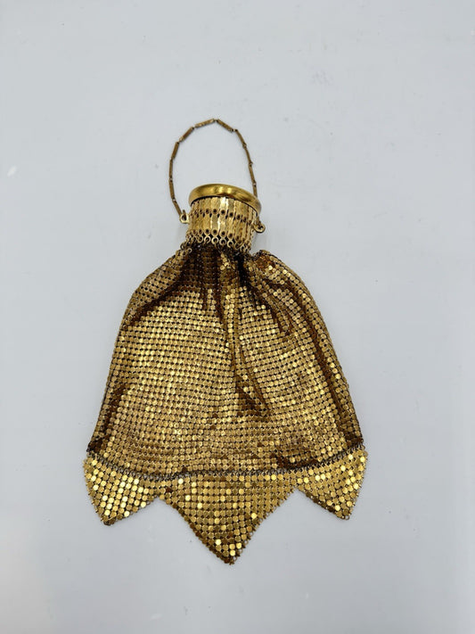 Vintage Whiting & Davis Gold Mesh Beggars Evening Bag Purse Expandable Gate Top