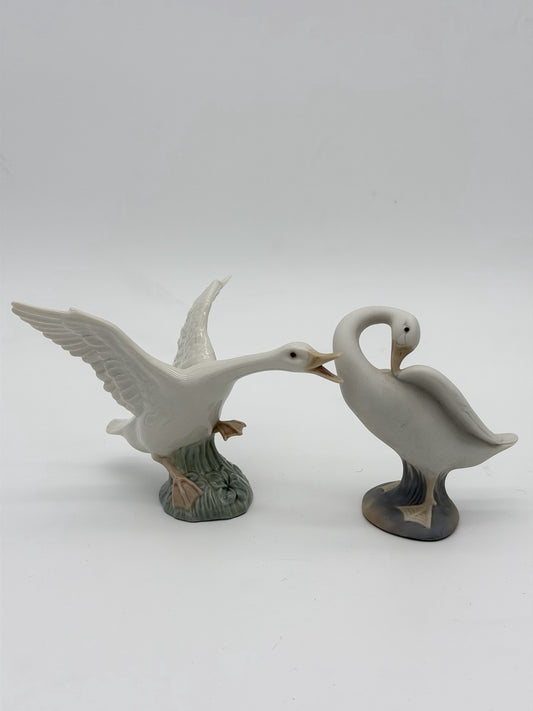 Lladro Spain Porcelain White Glossy /matte Pair Ducks Gesse Figurine Painted