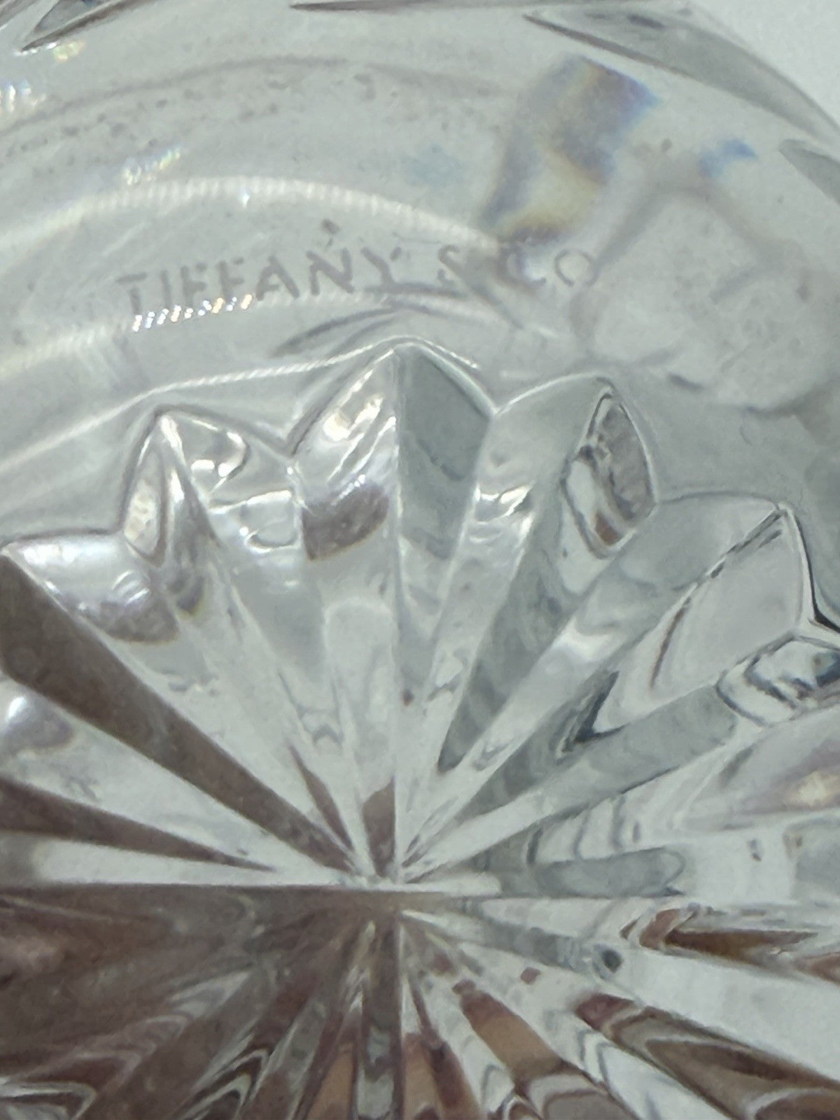 Tiffany & Co Crystal Merion Pattern Etched 8"H Bud Vase Clear Leaves Feathers