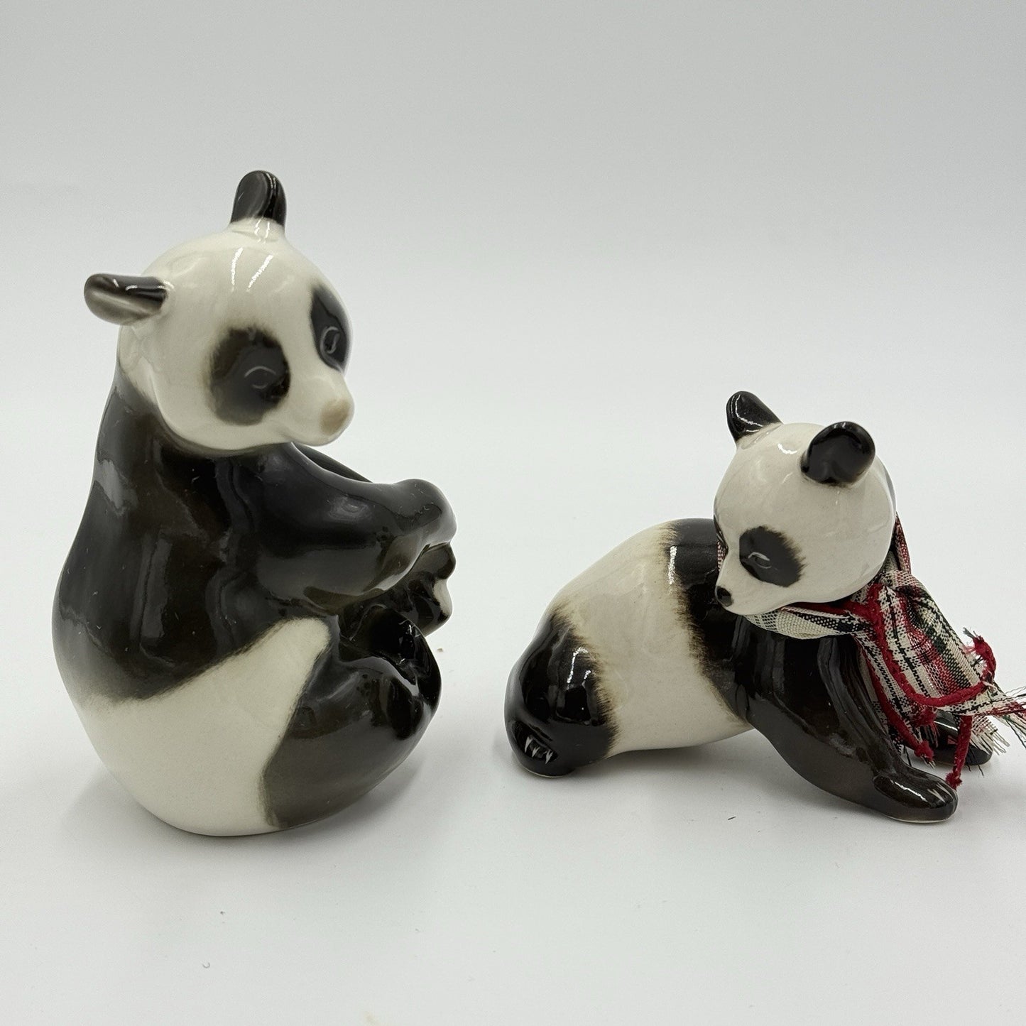VINTAGE  Lomonosov Glazed Porcelain Panda Bears USSR 5” Mom and Baby Figurines
