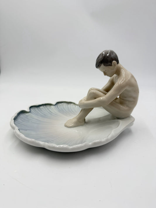 Vintage Bing & Grondahl Lily Pad Dish Art Nouveau Meditation of Nude Boy # 1660
