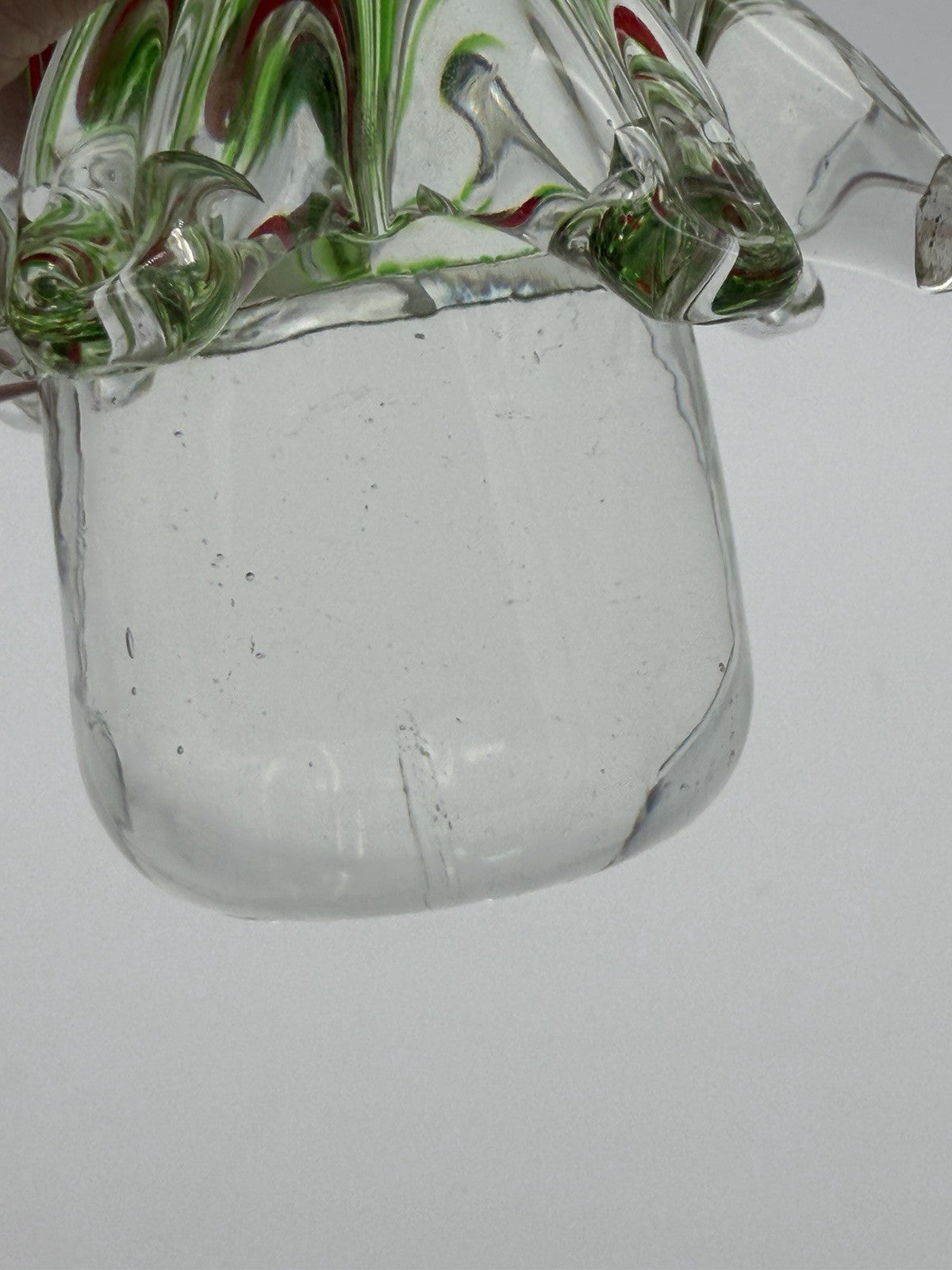 Vtg Hand Blown Art Glass Christmas Tree 9.5”H Green & Red Paperweight Figurine