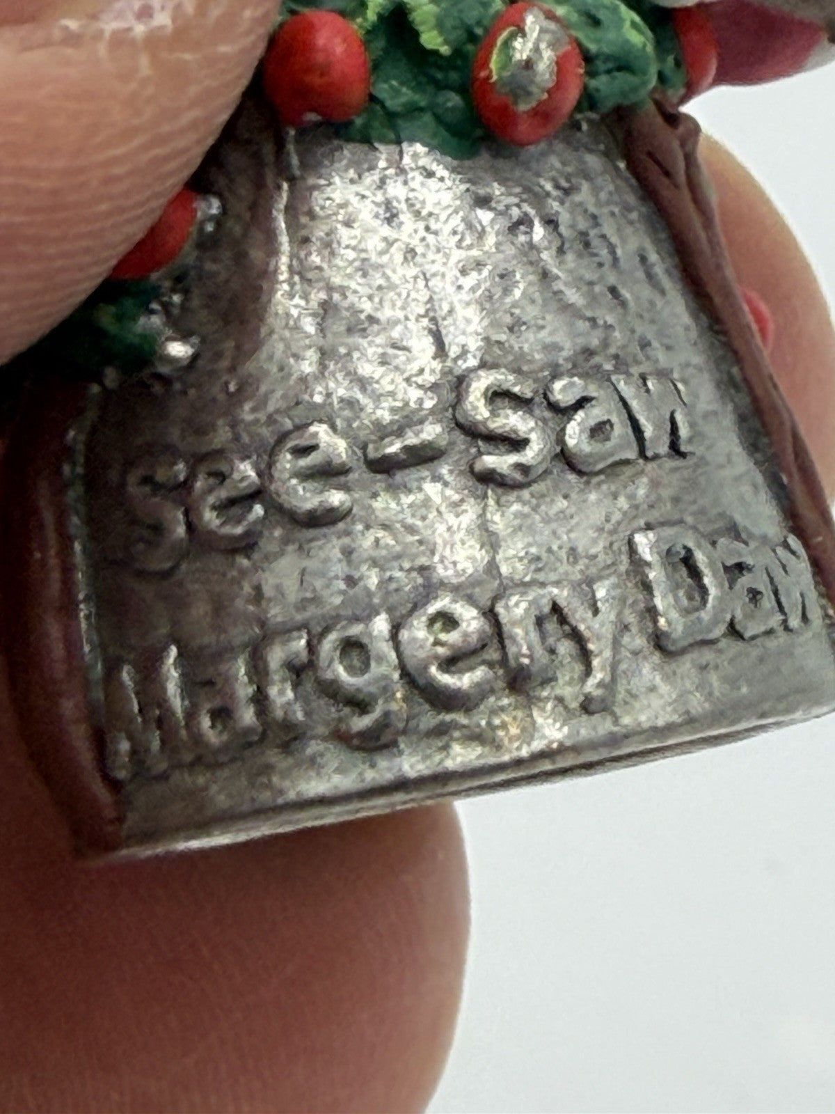 Vintage Stephen Frost Pewter Thimble See Saw Margery Daw Moveable Kids Playing