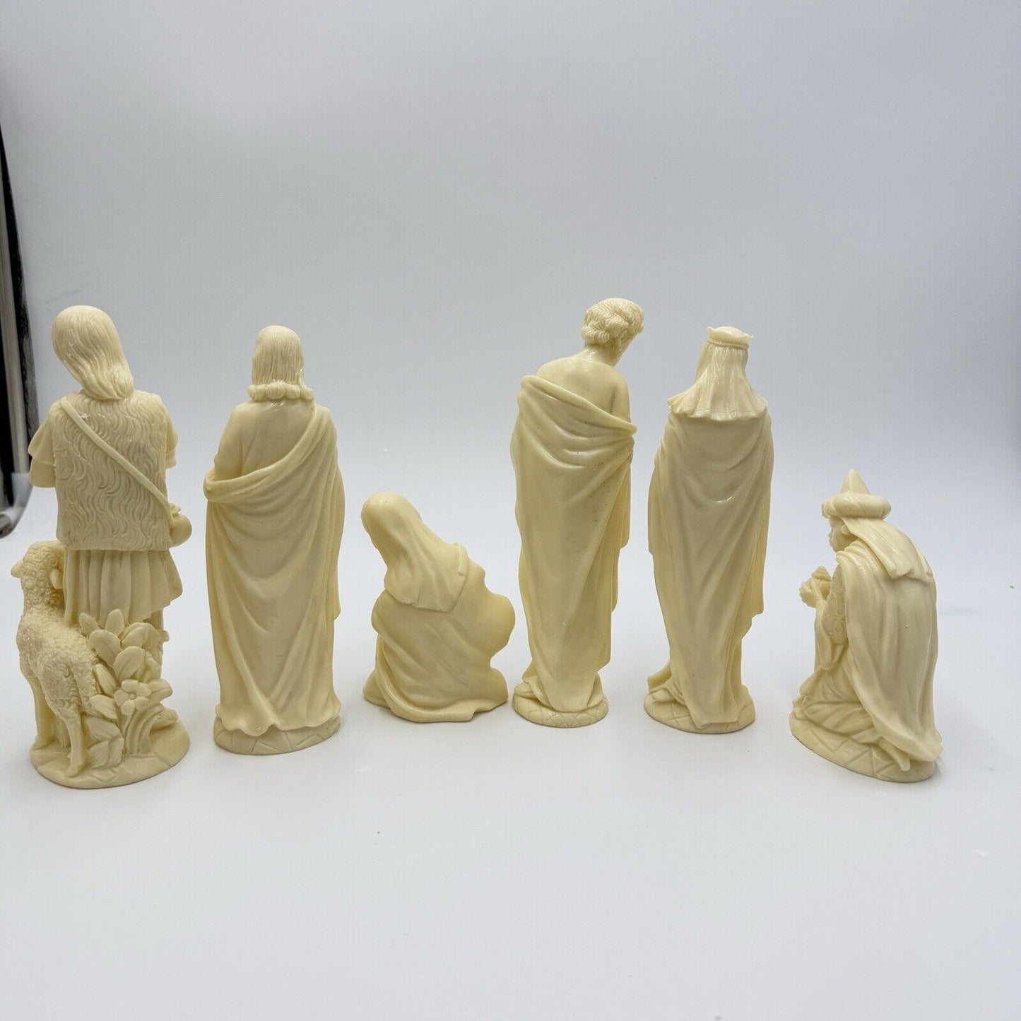 Vintage Bianchi Italy Alabaster Carved Nativity Set Figurines Jesus Missing 7”