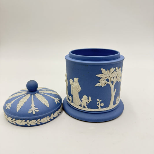 Wedgwood Jasperware Blue England Round LIDDED Trinket Box OLYMPUS TOBACCO JAR