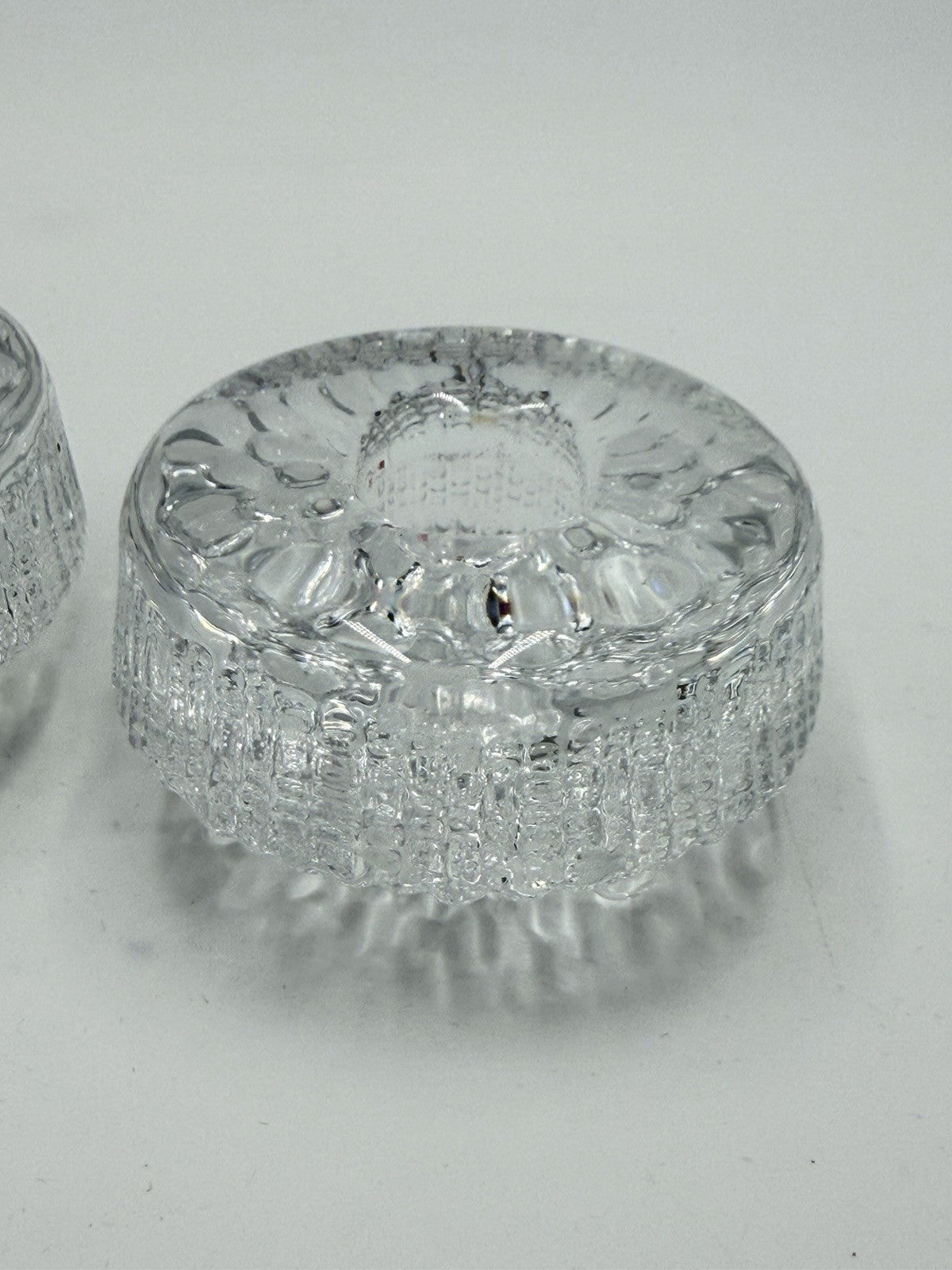 Iittala Crystal  Finland Ultima Thule Pat Wirkkala Design Candle Holders Hobnail