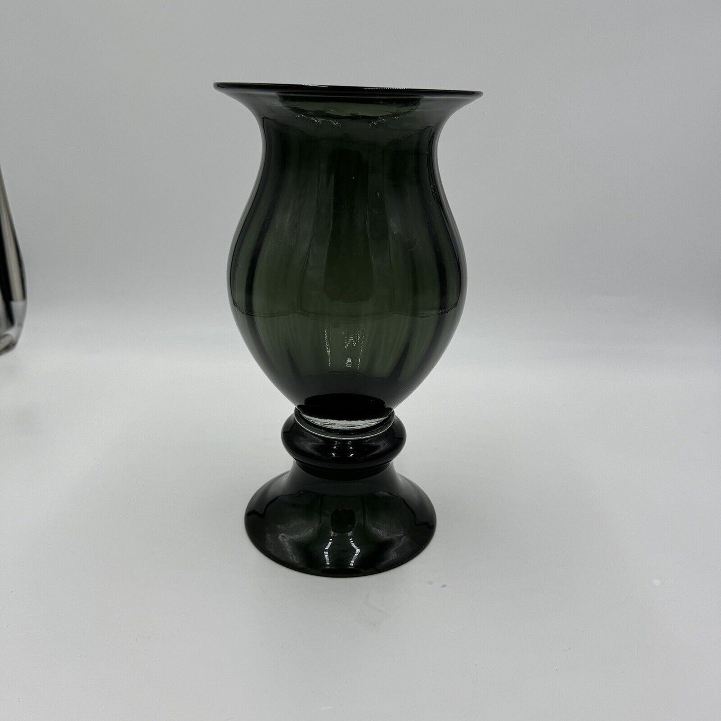 MCM Blenko Style 1957 Charcoal Art Glass Vase Wayne Husted Fooied Base 10 1/2in