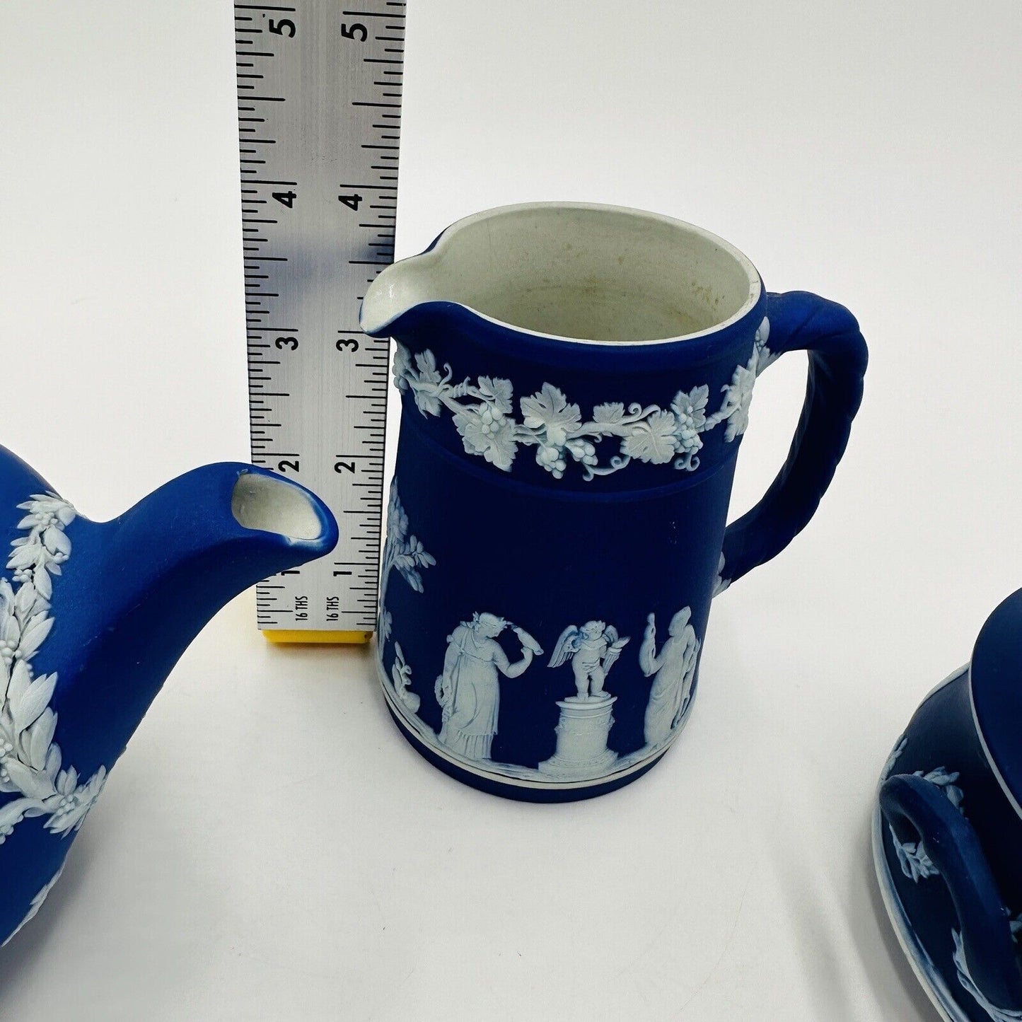 Wedgwood Teapot Sugar Bowl Pitcher Dipped Cobalt Blue #43 Set Jasperware