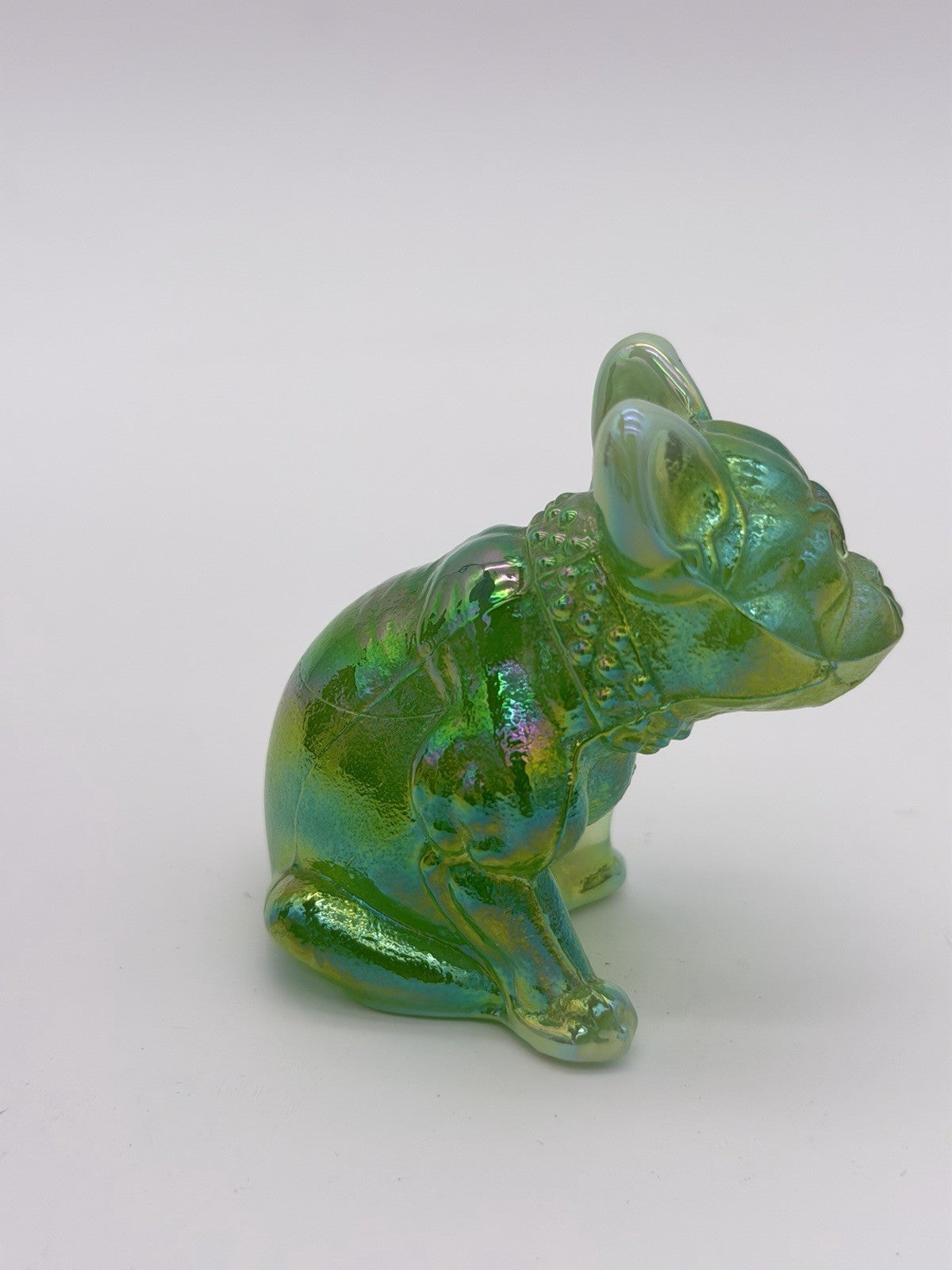 Westmoreland Art Glass Green Iridescent French Bulldog Dog Figurine 2.5”H Mint
