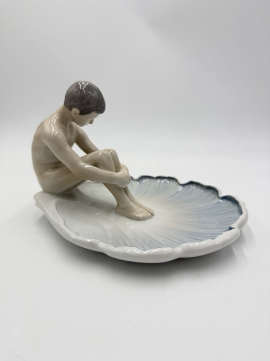 Vintage Bing & Grondahl Lily Pad Dish Art Nouveau Meditation of Nude Boy # 1660