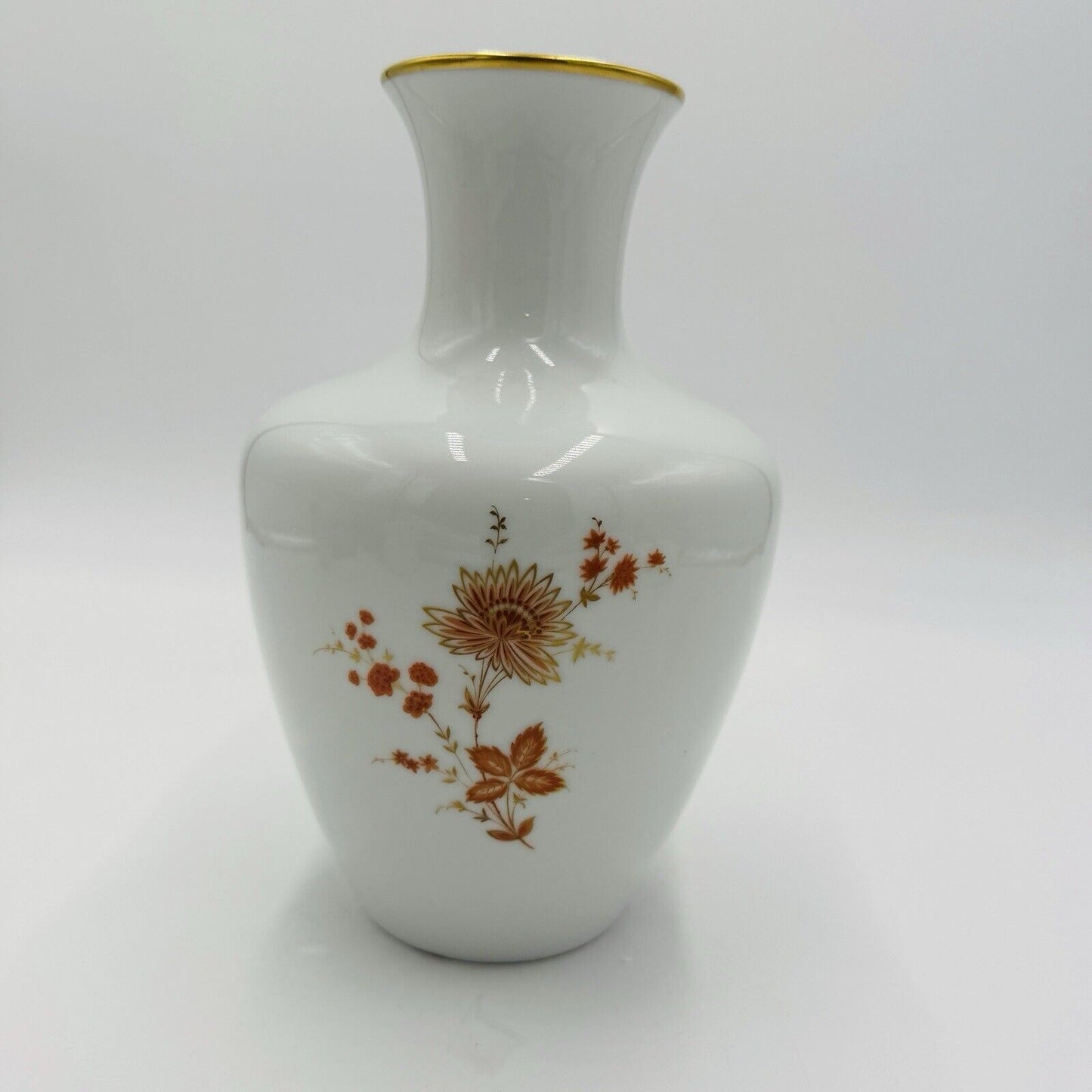 Rare Kaiser Germany Porcelain Floral Burgund Bud Vase 8.5”H Vintage Gold Rim