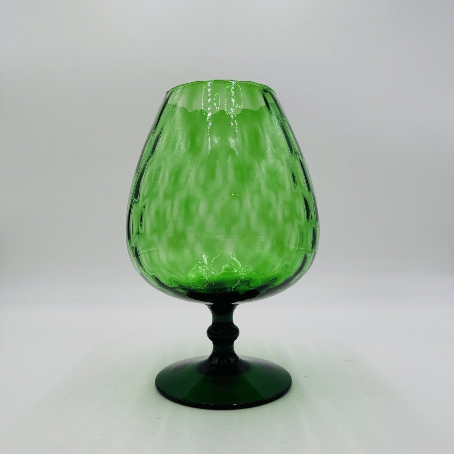 MCM Empoli Green Art Glass Lattice Optic Balloon Compote Footed Snifter Shape 9”