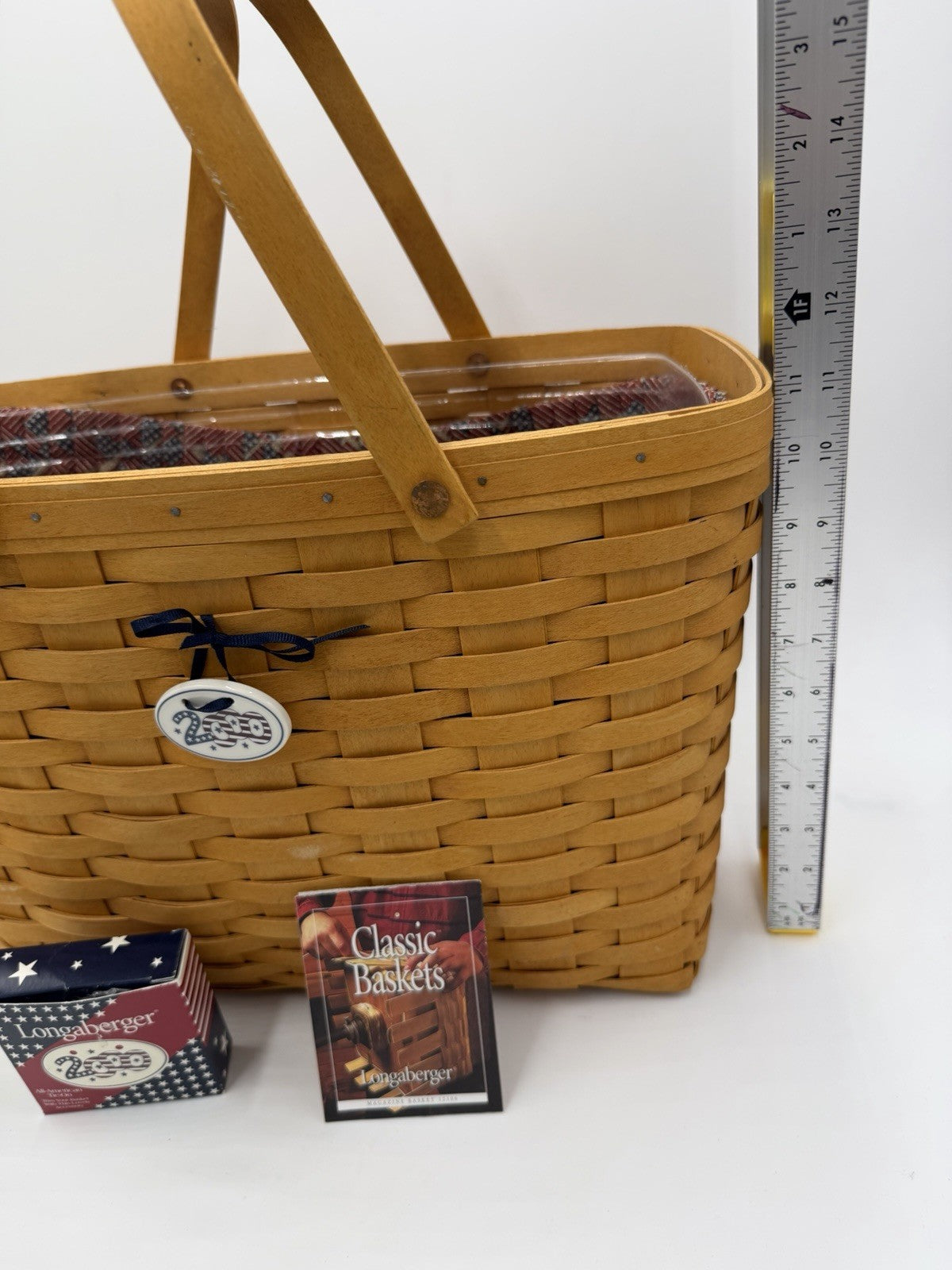 Longaberger 2001 Large American Flag Magazine Basket Protector Linen