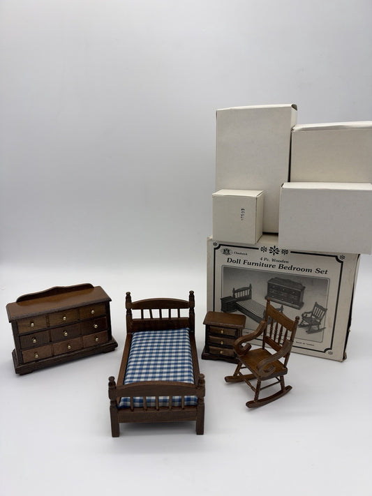 Chadwick Dollhouse 4 PCs Wooden Bedroom Miniature Furniture 1988 Vintage Boxed