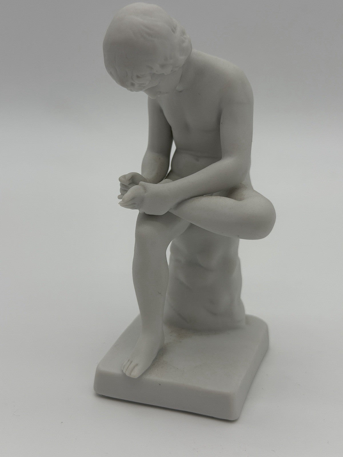 Antique parian ware seated boy Spinario Boy w/ Thorn white bisque 4” figurine